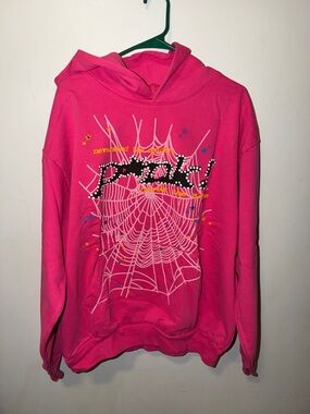 100% Authentic Pink Sp5der Pull Over Hoodie Brand New